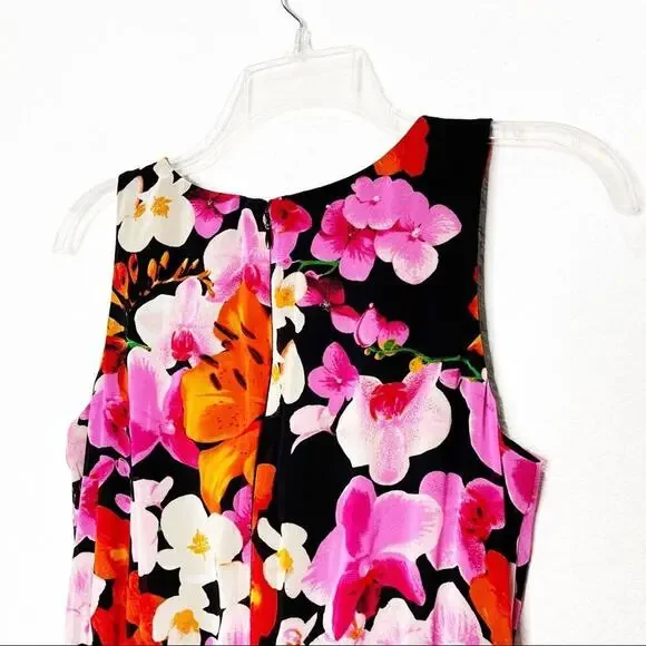 Eliza J Floral Chiffon Sleeveless Pleated Maxi Dress 4 Sheath - Picture 6 of 10